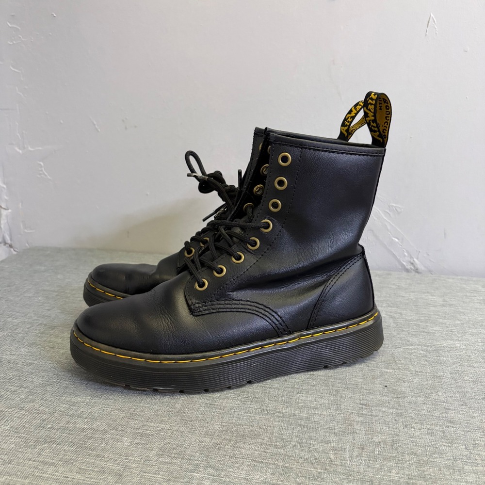 Dr.‎ Martens Zavala Combat Boots Womens Size 6 Black Leather 8-Eye Lace Up Boot